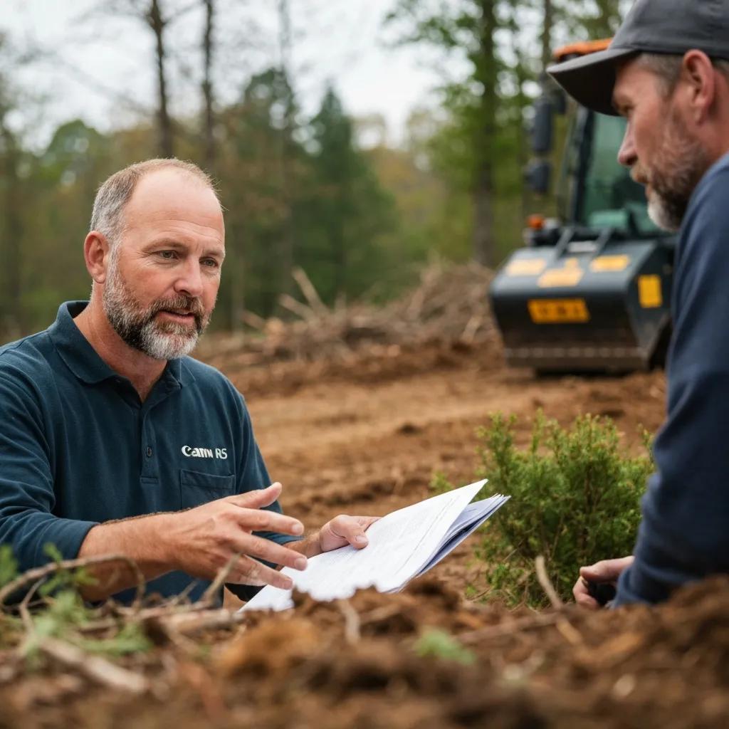 Contractor reviewing land clearing costs with a property owner in Catawba County