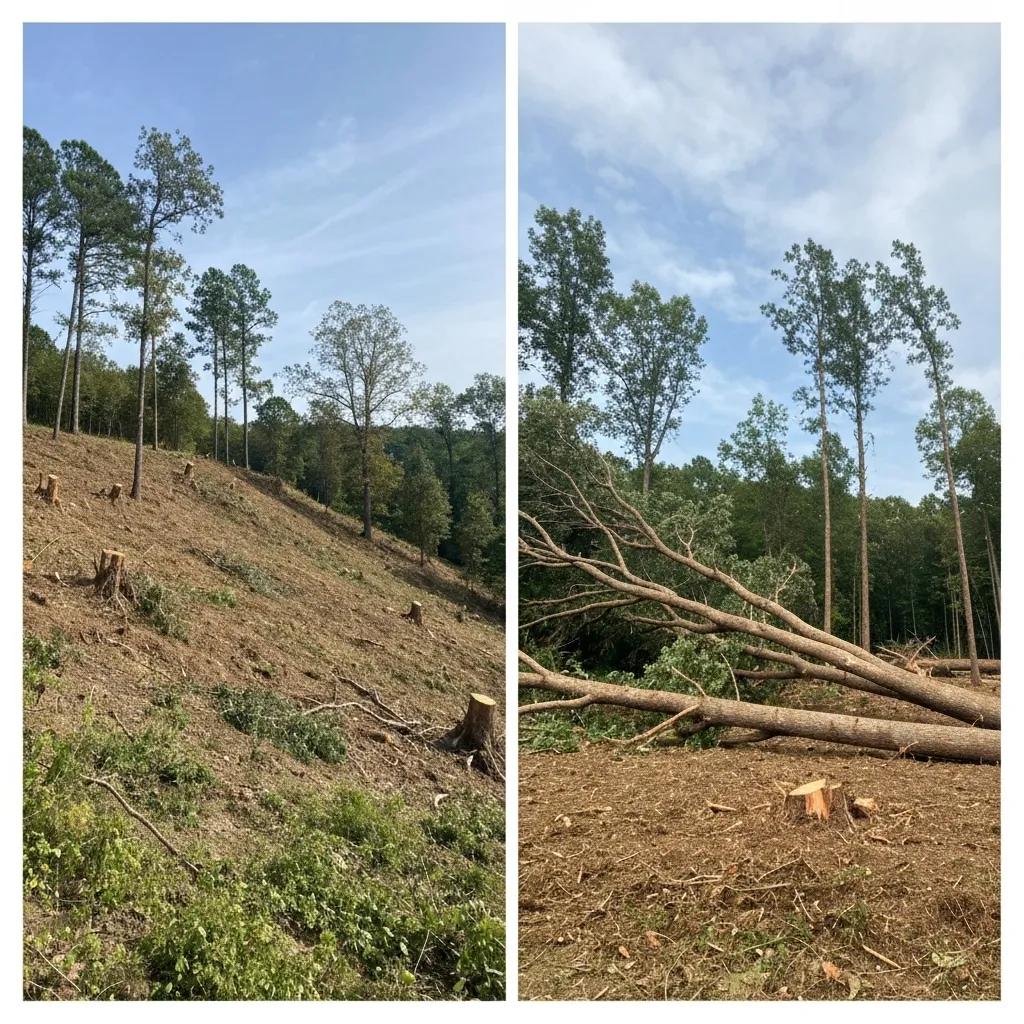 Before and after of mulching and clearing by Barked Up Forestry Mulching